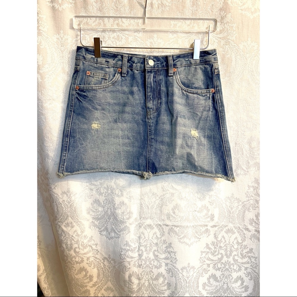TopShop Distressed Denim Mini Skirt